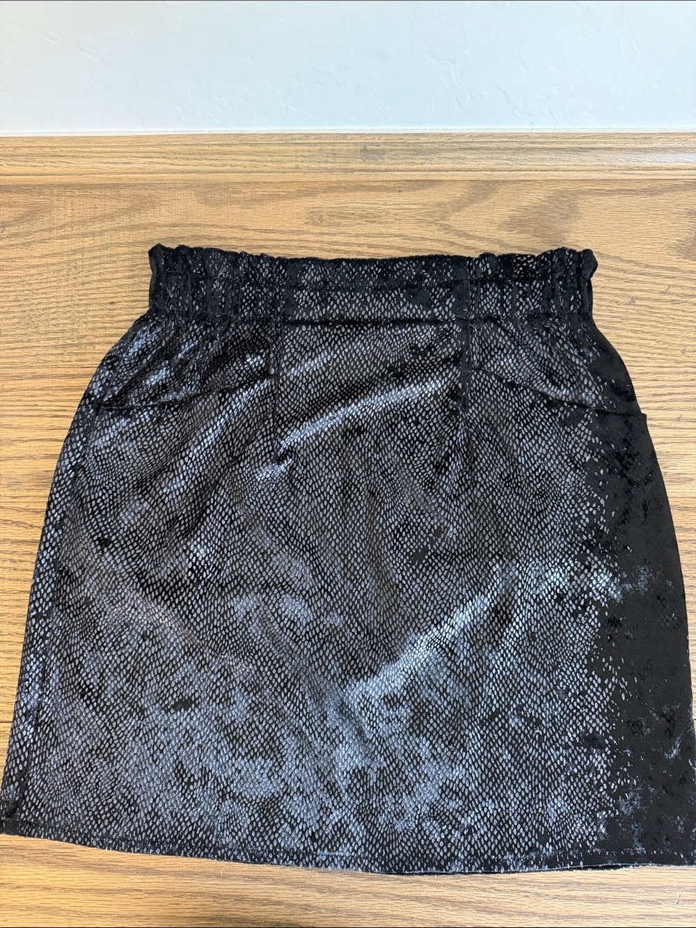 Molly Bracken Black Shimmer Snake-Texture Mini Skirt